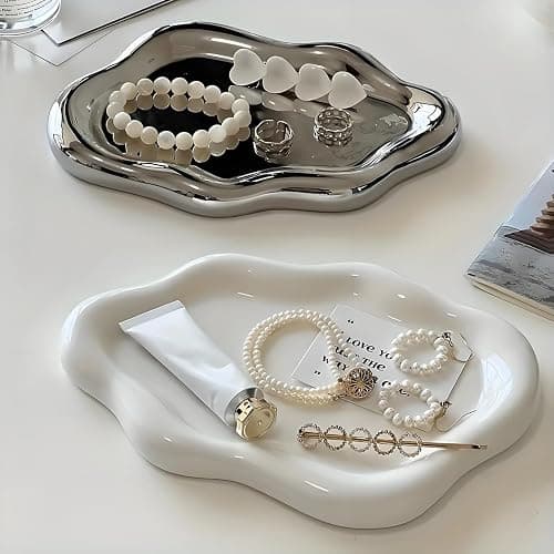 Ceramic Jewellery Dish Trinket Dish Jewelry Tray Cloud Shape Tray Perfume Tray Rings/Earrings/Bracelets/Watch/Keys Tray for Valentine's Day//Mother's Day/Birthday Gift (White) thumbnail 7