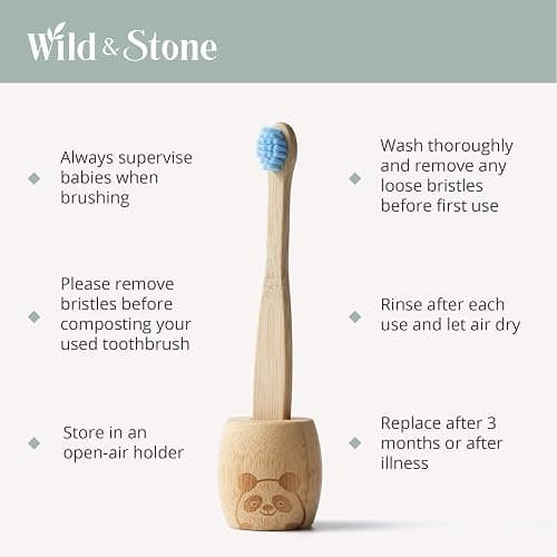 Wild & Stone Organic Baby Bamboo Toothbrushes | 4 Pack | Soft Bristles | 100% Compostable Handle | BPA Free | Vegan Baby Toothbrushes (Multicolour) thumbnail 3