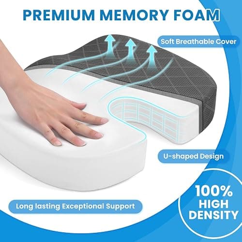 TushGuard Seat Cushion - Memory Foam Cushion for Office Chair, Car Seat, Airplane, Bleacher - Sciatica & Hip & Coccyx Pain Relief Cushions for Long Sitting Office Workers, Car Drivers (Grey, X-Large) thumbnail 3