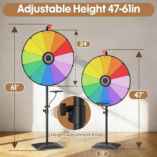 WHAUU 24 Inch Prize Wheel Spinner, Heavy Duty Spinning Wheel for Prizes | Adjustable 47"-61" Height, Storable, Dry Erase Kit Included, for Party, Carnival, Trade Show, Business thumbnail 2