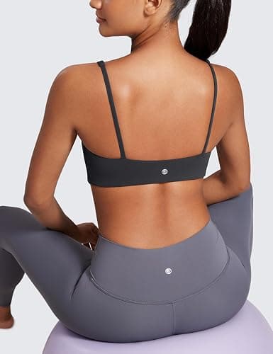 CRZ YOGA Butterluxe Spaghetti Strap Sports Bras for Women - Square Neck Yoga Wireless Low Coverage Padded Cami Crop Top - Medium - Mysterious Grey thumbnail 4