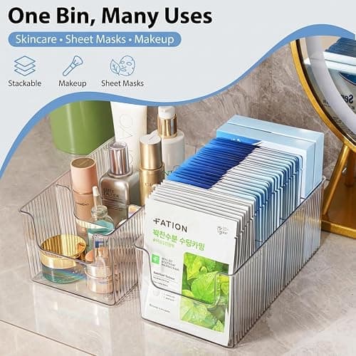 Imakmasion Face Mask Organizer, 4-Compartment Clear Plastic Sheet Mask Holder & Makeup Palette Storage, Vanity Storage Bin for Bathroom Counter, Cosmetic Organizer for Skincare, Eyeshadow & Brushes thumbnail 7