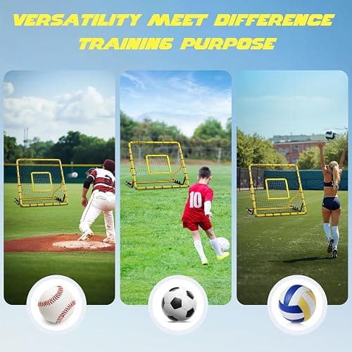 Baseball Rebounder Net,4x4.5FT Multi-Sport Pitch Back Rebounder Steel Frame with 4 Adjustable Angles, 40pcs Bungees Soccer, Volleyball&Lacrosse Trainer for Solo Fielding,Pitching and Reflex Training thumbnail 5