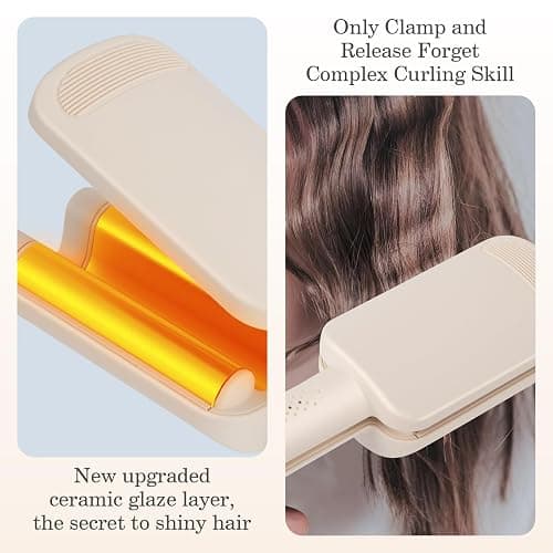 Ceramic Curling Wand, 32mm Ionic Beach Wave Hair Curler, 3 Barrel Hair Waver Hair Crimpers for Women and Girls, Fast Heating Deep Wave Curling Iron with 4 Temps 140°C-220°C, Anti-Scald & Travel Lock thumbnail 5