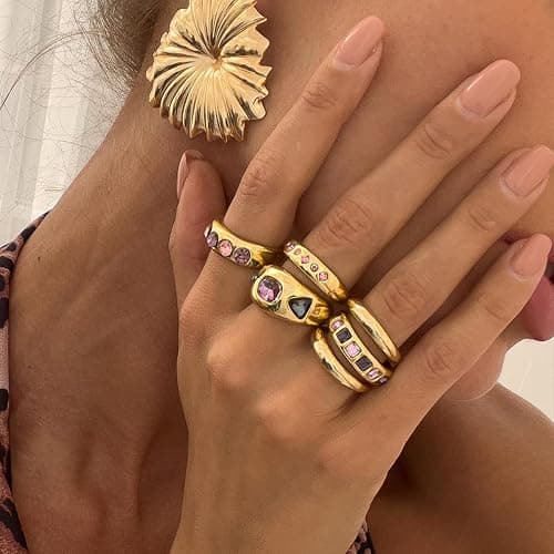 Chunky Gold Rings for Women Non Tarnish Silver Chunky Rings Set Adjustable Thick Statement Ring Gold Stackable Ring for Women Trendy Fashion Silver Jewelry thumbnail 5