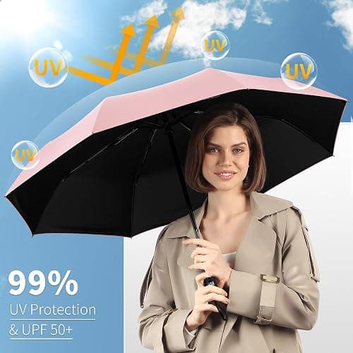 Seniny Windproof Travel Umbrella, Automatic Umbrellas for Rain, Portable & Compact Umbrellas for Backpack, Strong UV for Protection, Folding Small Sun Umbrella for Car, Walking thumbnail 4