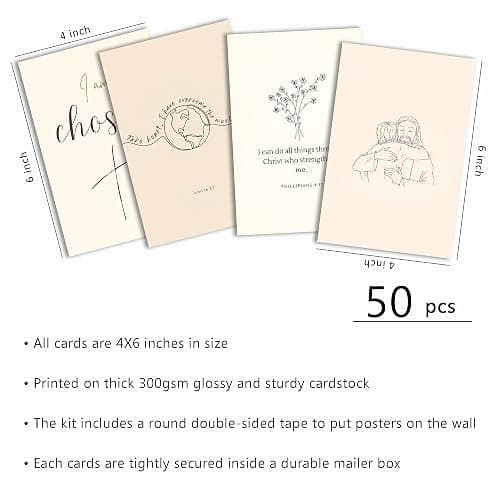 Christian Wall Collage Kit, Neutral Aesthetic Wall Art Prints and Posters, 50 Pcs 4x6 Inch Bible Verse Room Decor, Christian Wall Decor for Bedroom Dorm Office thumbnail 2