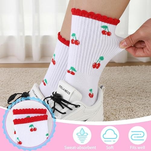 scenicamp 6 Pairs Women Cute Ruffle Crew Socks for Ladies Girls | Colorful Hearts Socks, Frilly Design, Breathable Comfortable Cotton Material, Ribbed, Casual Daily Wear, Size 5-10 thumbnail 2