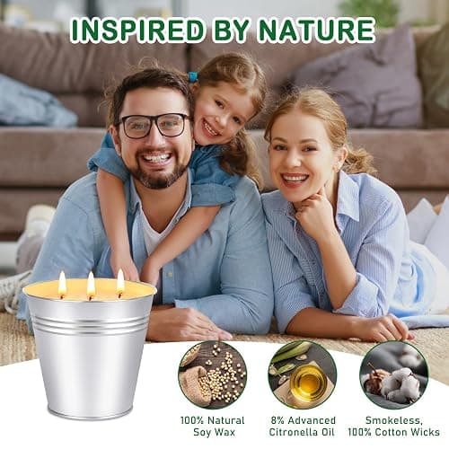 Citronella Candles Outdoor - Large 34oz Citronella Candle for Patio up to 200 Hours Burning, 3-Wick Summer Outdoor Candles Bulk for Home,2pcs Soy Wax Candle for Garden Camping Party Yard Balcony thumbnail 2