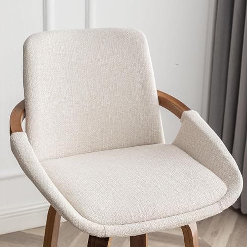 LUNLING 29.5" Bar Height Barstools Set of 2,Mid Century Modern Retro Bar Chairs Charcoal Beige Linen Look Fabric Upholstered and Walnut Wood Frame for Home Bar Furniture(Beige) thumbnail 6