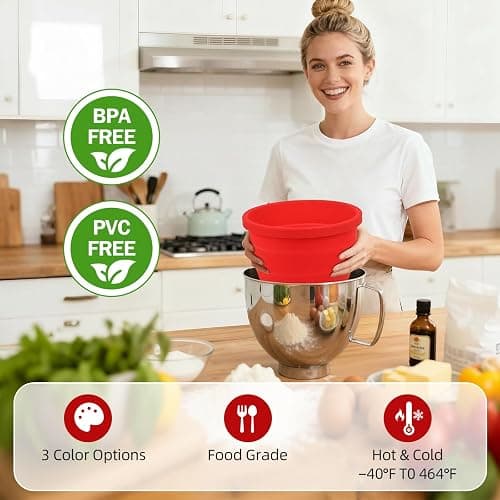 Foldable Silicone Liners for Kitchenaid Tilt-Head 5 QT Mixer - Dishwasher-Safe Food-Grade Silicone Bowl Insert - Simple to Use Mixer Accessories for Effortless Baking Prep (Black+Off-White+Red) thumbnail 5