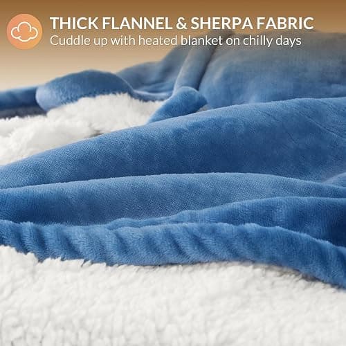 HOMLYNS LuxeHeat Heated Blanket Electric Blanket, Soft Flannel Sherpa Heated Throw, Heating Blanket with 5 Heat Settings, 3 hrs Timer Auto Shut Off (50x60 inches, Blue) thumbnail 7