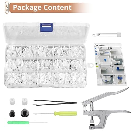 Kamtop Snaps and Snap Pliers Set, 120 Sets T5 Plastic Snap Buttons White, Snap Fasteners Press Pliers Snaps Starter Kit Setter Tool for Clothes Sewing Bibs Rain Coat DIY Crafting thumbnail 8