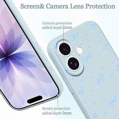 lioscre Cute Bow Phone Case for iPhone 17 6.3", Aesthetic Blue Star Ribbon Bowknot Pattern Print Design Women Girly Case Gloss Raised Camera Protective Cover Soft Slim Silicone Shockproof TPU Funda thumbnail 3