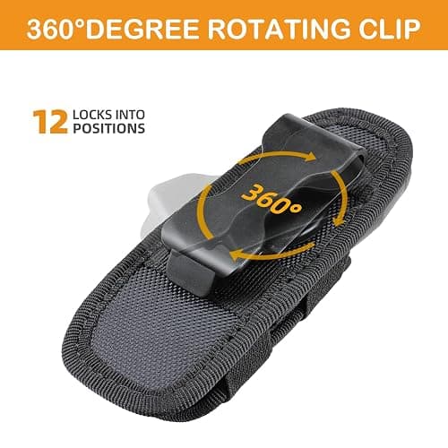 Tactical Flashlight Holster,Flashlight Pouch,Rotatable Flashlight Holder Pouch Clip,Duty MOLLE Tactical Accessories Torch Carry Case 360 Degree Carabiner Reel Clip thumbnail 4
