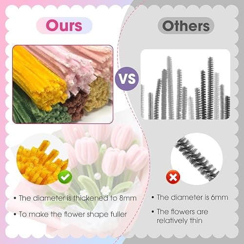 900 pcs Pipe Cleaners Craft, 4 Assorted Colors Pipe Cleaners Bulk, for DIY Tulip or Lily Basket Kit with Floral Wires, Gardening Tape, Pearls thumbnail 4
