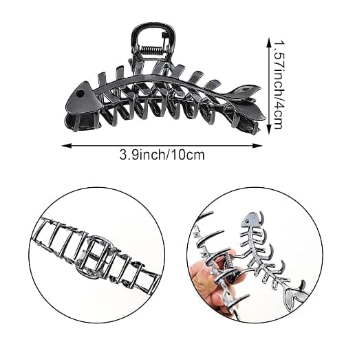 3 PACK Large Metal Hair Claw Clips Fish Bone Shape Hairpin Tail Hair Clamps Nonslip Hair Accessories for Thick and Thin Hair Styling thumbnail 2