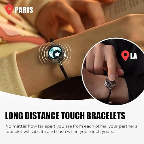 Single Touch Bracelet for Couples, Light up & Vibration for Love Couples | Long Distance Relationship Gift for Girlfriend, Mother-Daughter, Sisters,Women's Fashion Smart Jewelry,Must Stay Connected Bluetooth Bracelet, TOTWOO APP Set Up Pairing Jewelry thumbnail 2