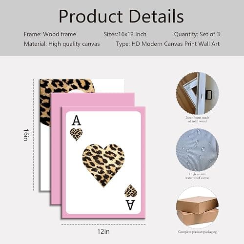 3Pcs Framed Leopard Wall Art Cheetah Canvas Prints Lucky 8 Ball Wall Decor Fashion Leopard Poster Aesthetic Pictures Trendy Cheetah Painting Preppy Artwork for Corridor Living Room Bedroom 12x16in thumbnail 7