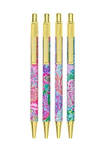 Lilly Pulitzer Black Ink Pen Set of 4, Retractable Pens for Home or Office, Colorful Plastic Click Pens, Shell Me Something Good (Assorted) thumbnail 2