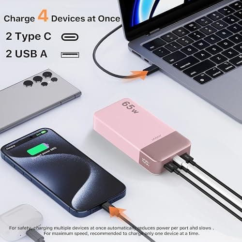 JUOVI Power Bank 65W 20000mAh Laptop Portable Charger | Fast Charging with 4 Ports LED Display External Battery Pack for MacBook Air iPad Tablet iPhone Samsung Steam Deck etc thumbnail 3