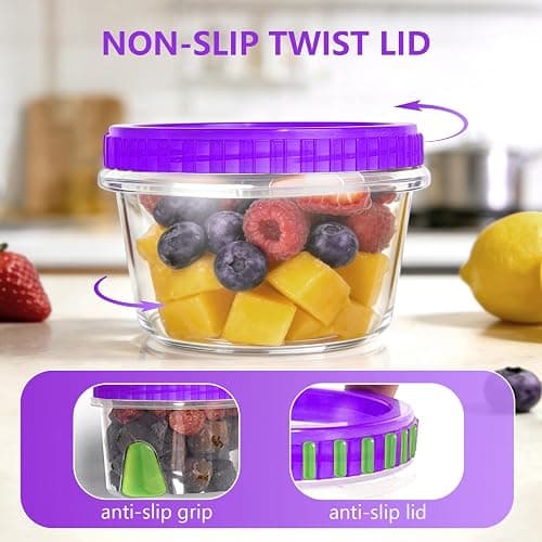 Slomg 10 Pack 16 oz Freezer Storage Containers with Purple Twist Top Lids, Small Plastic Food Storage Soup Meal Prep Containers, Leakproof Overnight Quart Containers for Lunch Leftover Fruit Salad Oat thumbnail 3
