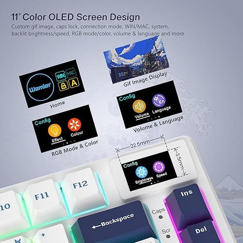 Womier S-K80 75% Keyboard with Color Multimedia Display Mechanical Gaming Keyboard, Wired Hot Swappable Gasket Mount RGB Custom Key Board, Pre-lubed Stabilizer for Mac/Win, White Kanagawa - White Kanagawa thumbnail 2