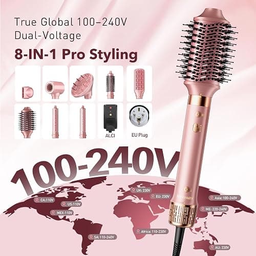 Mythsight Dual Voltage StyleVibe 8-in-1 Air Styler, Hair Dryer & Blow Dryer Brush with Travel Case - Auto Wrap Curls (L/R), Fast Drying, Thermal Brush for Blowouts & Frizz-Free Volume, No Heat Damage thumbnail 4