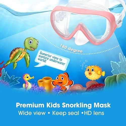 Kids Snorkel Swim Mask, Child Diving Mask Anti-Fog Swim Goggles with Nose Cover for Snorkeling Diving Swimming thumbnail 2