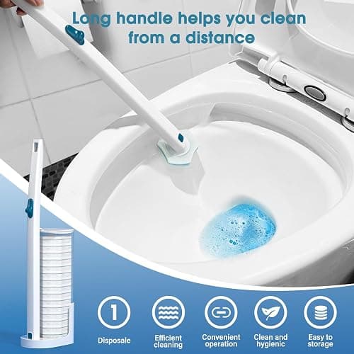 Disposable Toilet Brush with 48 PCS Refills, Disposables Toilets Cleaning System with Handle, Storage Caddy and 48Toilet Bowl Refill Heads for Bathroom Cleaning thumbnail 7