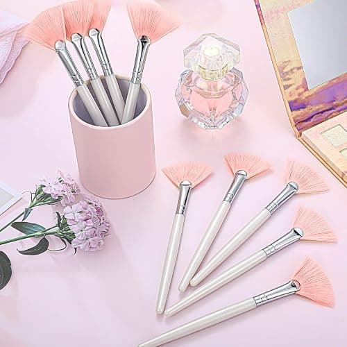 9 Pieces Facial Fan Mask Brushes, Soft Facial Applicator Brushes Tools for Peel Glycolic Makeup for Mud Cream(Pink, White) thumbnail 2