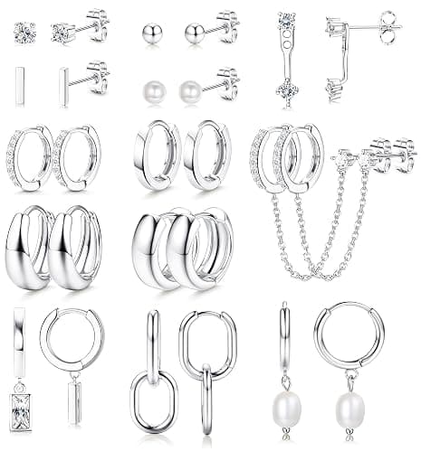 BESTEEL 13 Pairs Small Stud Hoop Earrings Set for Women Hypoallergenic Gold Plated Huggie Hoops Pearl Dainty Lightweight Earrings for Gift - Image 1