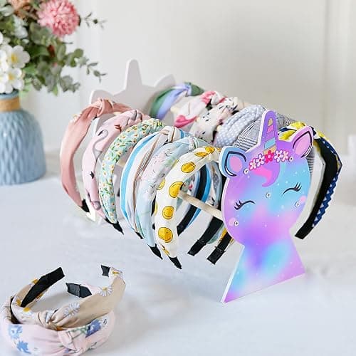 Basumee Girls Headband Holder Organizer Hair Hoop Headband Display Stand Unicorn Hairband Stand Organizer Headband Storage Home Room Decors for Girls, Blue Rose - Blue Rose thumbnail 3