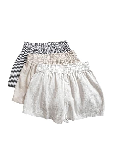 WDIRARA Women's 3 Pack Linen Shorts Elastic Waist Comfy Soft Lounge Shorts - Image 1