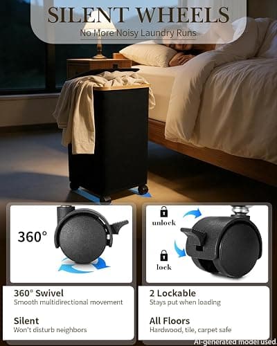 Laundry Hamper with Wheels, 75L Large Clothes Hamper with Removable Inner Bag, Collapsible Dirty Clothes Basket for Dorm, Rolling Dirty Clothes Basket for, Bedroom, Bathroom, Laundry Room thumbnail 4