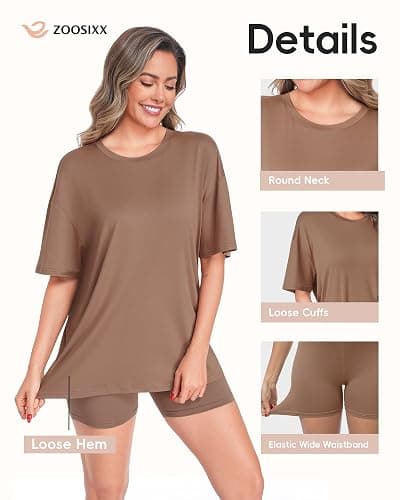 ZOOSIXX 2 Piece Sets for Women Summer - Oversized T-Shirt and Biker Shorts Lounge Sets Matching Outfit for Travel Casual thumbnail 4