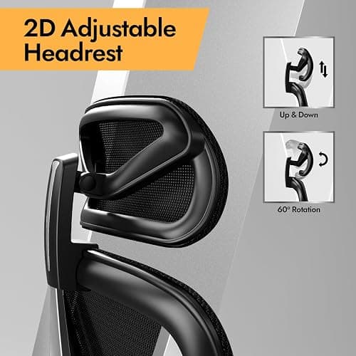 HOLLUDLE Ergonomic Mesh Office Chair - 3D Adjustable Lumbar Support & 3D Armrests, V-Shaped Back, Adjustable Desk Chair for Office & Home, Black thumbnail 8