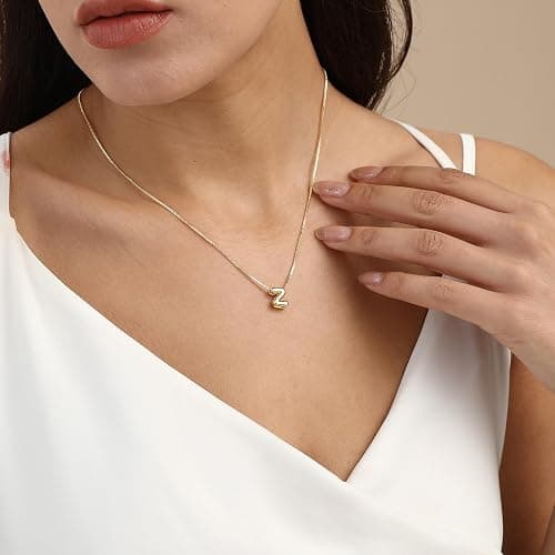 MARYLAX Bubble Gold Letter Necklace for Women, 14k Gold Plated Balloon Initial Necklace, Dainty Gold Necklace for Women, Personalized Bubble Pendant Name Necklace, Fashion Accessories Trendy Jewelry thumbnail 4