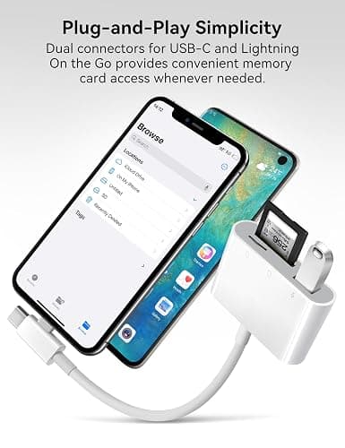 OPxjzws SD Card Reader for iPhone, SD Card Adapter with Lightening & USB C Dual Connectors Plug&Play Supports microSD, SD and USB-A OTG, Portable Trail Camera Memory Reader for iPhone Mac MacBook iPad thumbnail 5