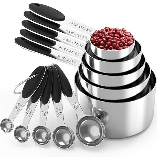 TILUCK Stainless Steel Measuring Cups and Spoons Set with Silicone Handle – Nesting Design for Space-Saving, Heavy Duty & Dishwasher Safe for Dry/Liquid Ingredients, Cooking & Baking (10) - Image 1