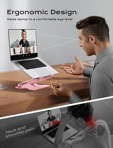 JCZT Adjustable Laptop Stand for Desk, Metal Foldable Laptop Riser, Portable Laptop Holder Mount, Ventilated Cooling Computer Notebook Stand for MacBook Air Pro, All 10-16'' Notebooks Laptops, Pink thumbnail 2