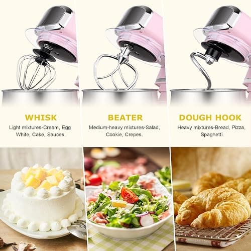 Kitchen in the box Stand Mixer,3.2Qt Small Electric Food Mixer,6 Speeds Portable Lightweight Kitchen Mixer for Daily Use with Egg Whisk,Dough Hook,Flat Beater (Pink) thumbnail 5