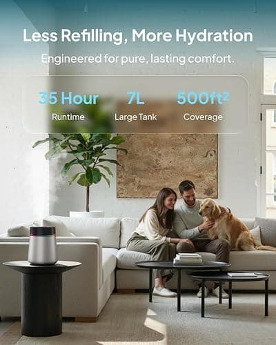 7L Ultrasonic Stainless Steel Cool Mist Humidifier for Bedroom & Large Room, Top Fill, Ultra Quiet 24dB, 3 Mist Levels, Easy Clean Dishwasher Safe Humidifier for Living Room Office thumbnail 3