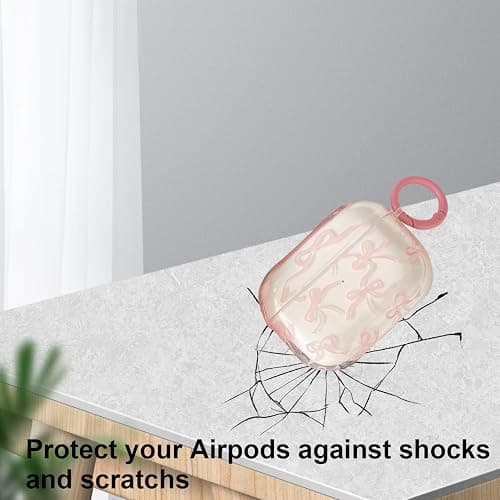 Compatible with AirPods 4 Case Clear Cute Bow Pattern for Girls Women Shockproof Drop Protection Scratch Resistant Case Cover with Keychain, Pink thumbnail 6
