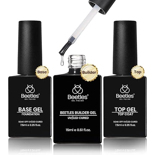 Beetles Builder Gel with Base & Top Coat Gel,3 Pcs Clear Builder Nail Gel,for Nail Strengthening Building Apex Extension for Beginner DIY Salon at Home Gifts for Women,UV & LED Lamp Needed - Image 1