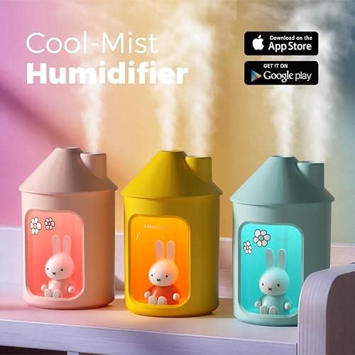 Mipow X Miffy Double Spray Humidifier 2.0 Smart App-Control RGB LED, Mini Cute Humidifier with Night Light, 500ml for Bedroom, Nursery/Office - Pink thumbnail 2