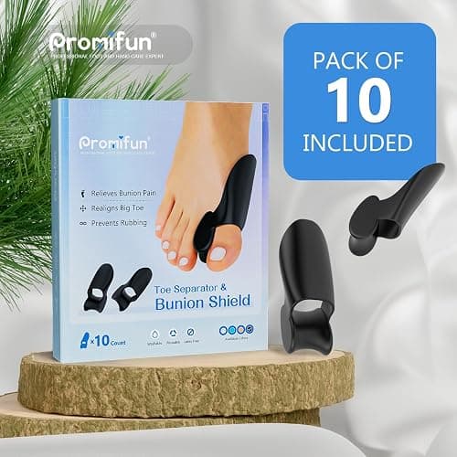 Promifun Bunion Cushion Protector, 10 Packs of Bunion Corrector Pads with Separator for Big Toe, Gel Shield for Foot Pain Relief, Calluses, Corns - Black thumbnail 7