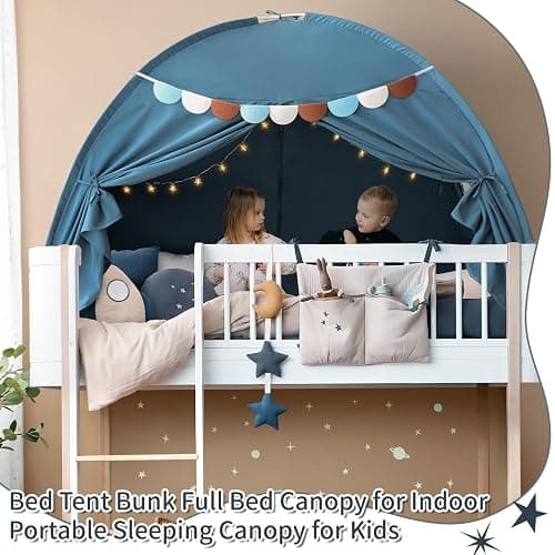 Razee Full Size Bed Canopy for Kids, Boys Bed Tent Dream Privacy Sleeping Tents Indoor, Toddler Under Bunk Bed Tent with Pennant Banners - Full Blue thumbnail 4