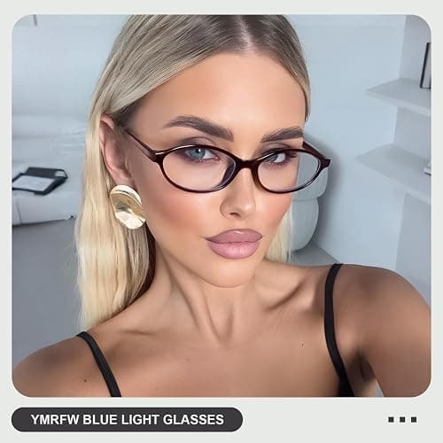 YMRFW Oval Blue Light Blocking Glasses for Women Retro 90s Cat Eye Frame Glasses Computer TV Eyeglasses Anti Eyestrain thumbnail 2