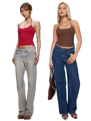 REORIA Women's Sexy Halter Backless Double Lined Tank Top Y2k Trendy Camisole Crop Tops thumbnail 4